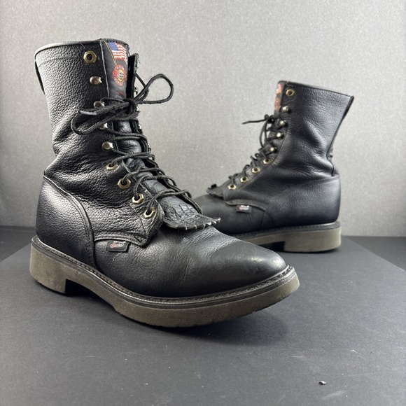 VTG Original Justin Workboots Made In USA  Leather Mens 8EE Vibram Oil Resistant - Picture 1 of 10